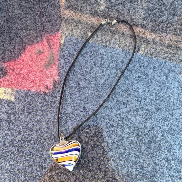 Handmade Art Glass Heart Pendant – Murano Style Necklace - Picture 4 of 5